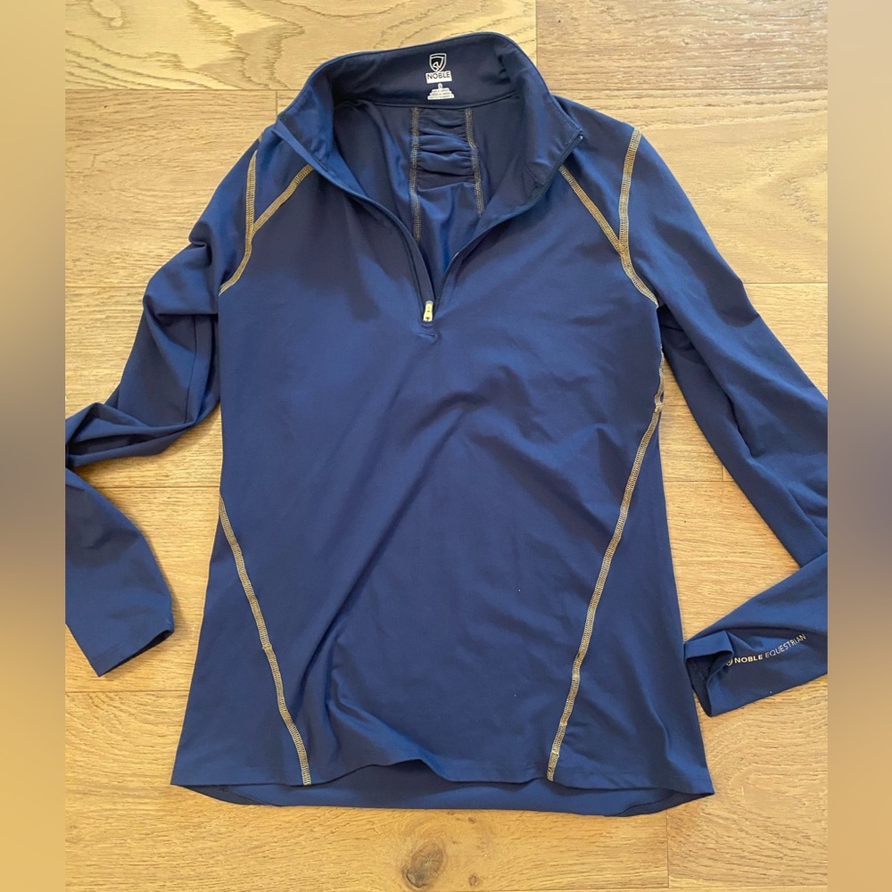 Noble Equestrian Navy Long Sleeve Athletic Top with gold stitching VGUC size S
